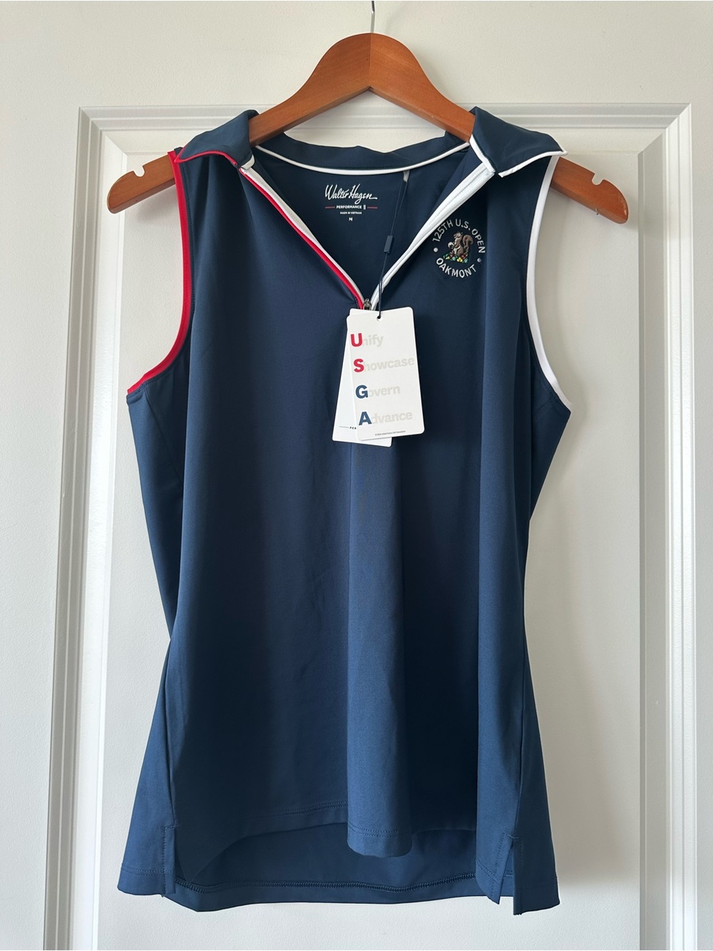 Walter Hagen Navy Sleeveless Polo Tank with Red and White Trim